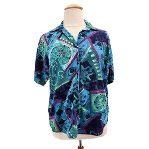 Vintage Jeri Marque by C'mon Sportswear Multicolor Floral Boho Button Top 16